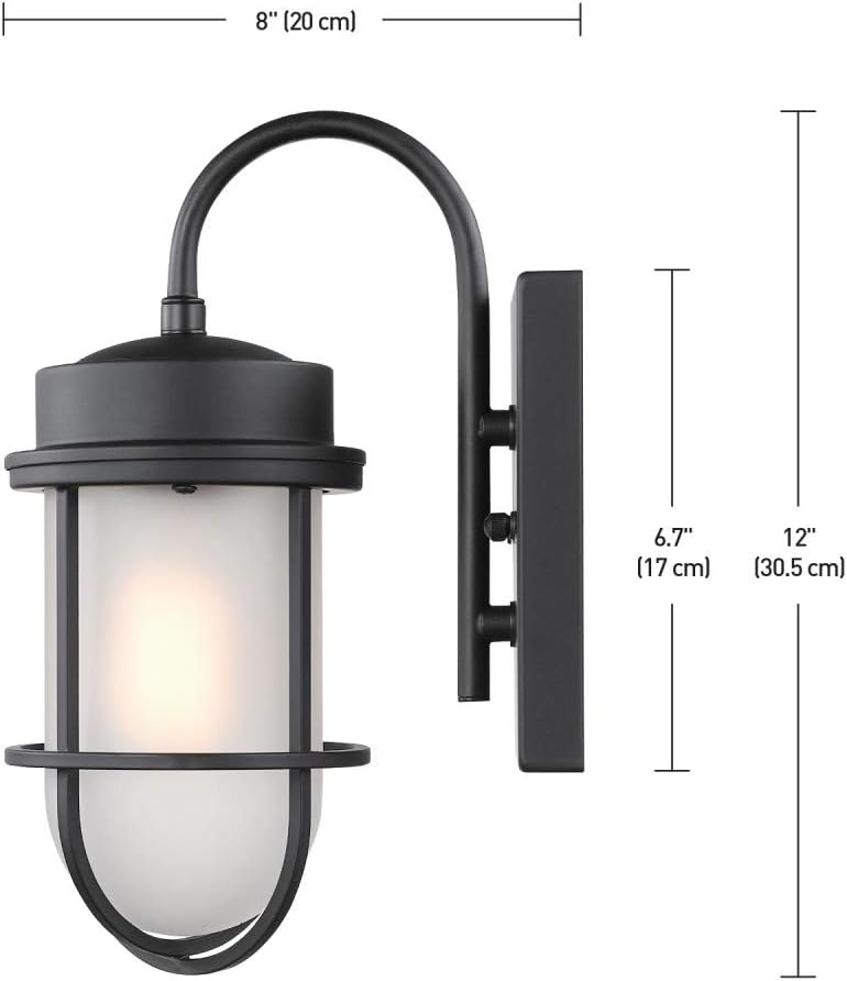 Globe Electric 44471 Watson 1-Light Outdoor Wall Sconce, Matte Black, Frosted Glass Shade