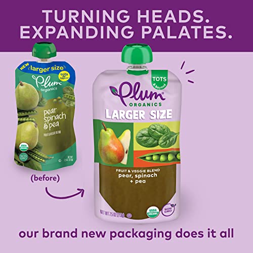 Plum Organics | Stage 2 | Organic Baby Food Meals [6+ Months] | Pear, Spinach & Pea | New Larger Size - 7.5 Ounce Pouch (Pack Of 6) Packaging May Vary #TOP4