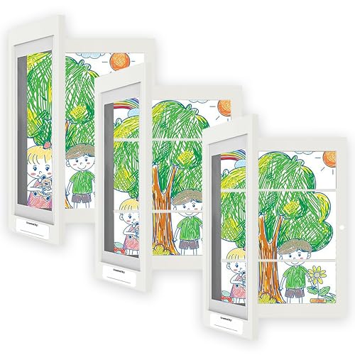 [Upgraded] 3-Pack Kids Artwork Frames changeable - Kids Art Frame, Kids Art Frames Holds 50 to 80 pcs, Wall Mounted & Self Standing Frame for Children Schoolwork, Home or Offices (White, 3-Pack & 8.5”x11”)