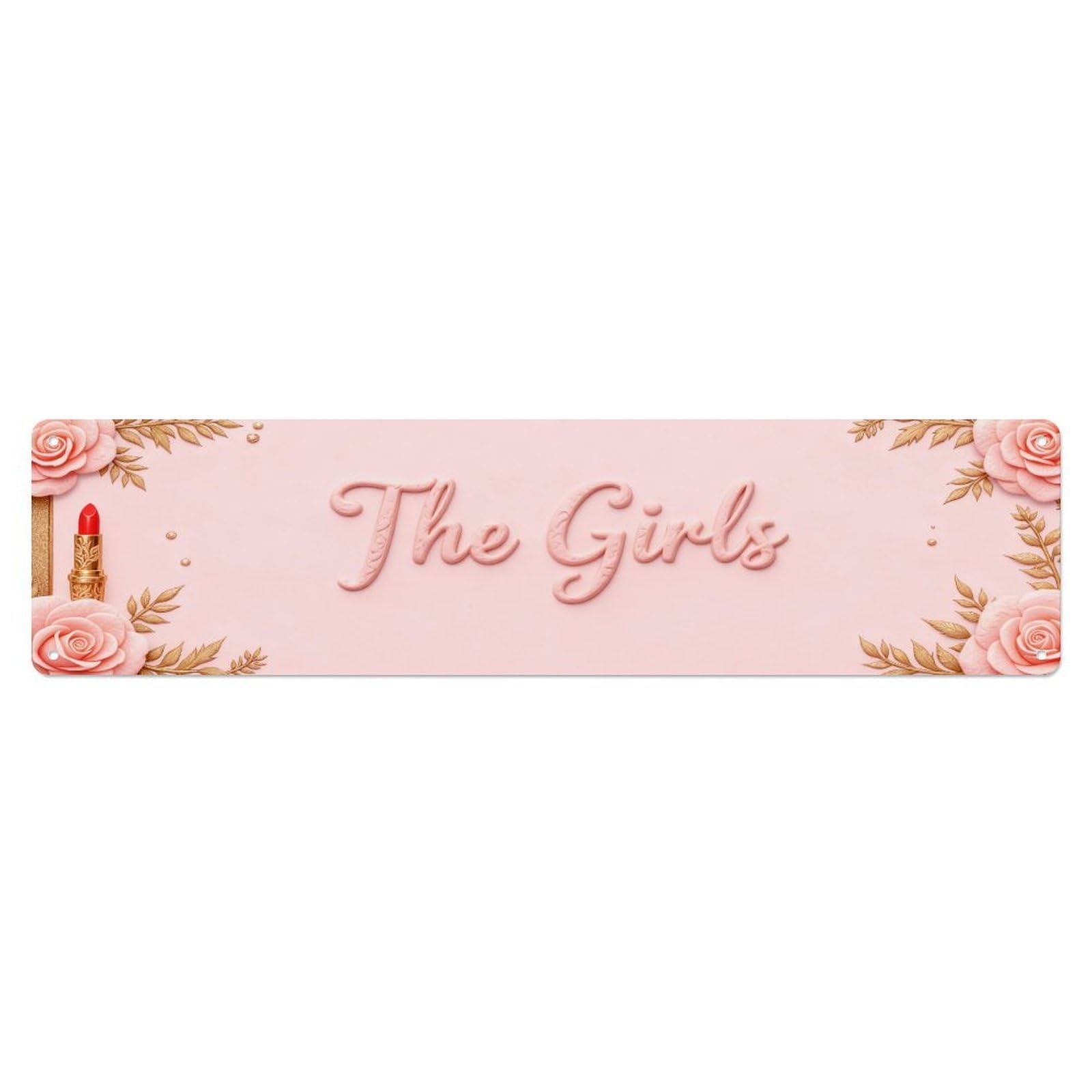 Floral Lipstick Roses Leaves Gold Metal Tin Sign Plaque