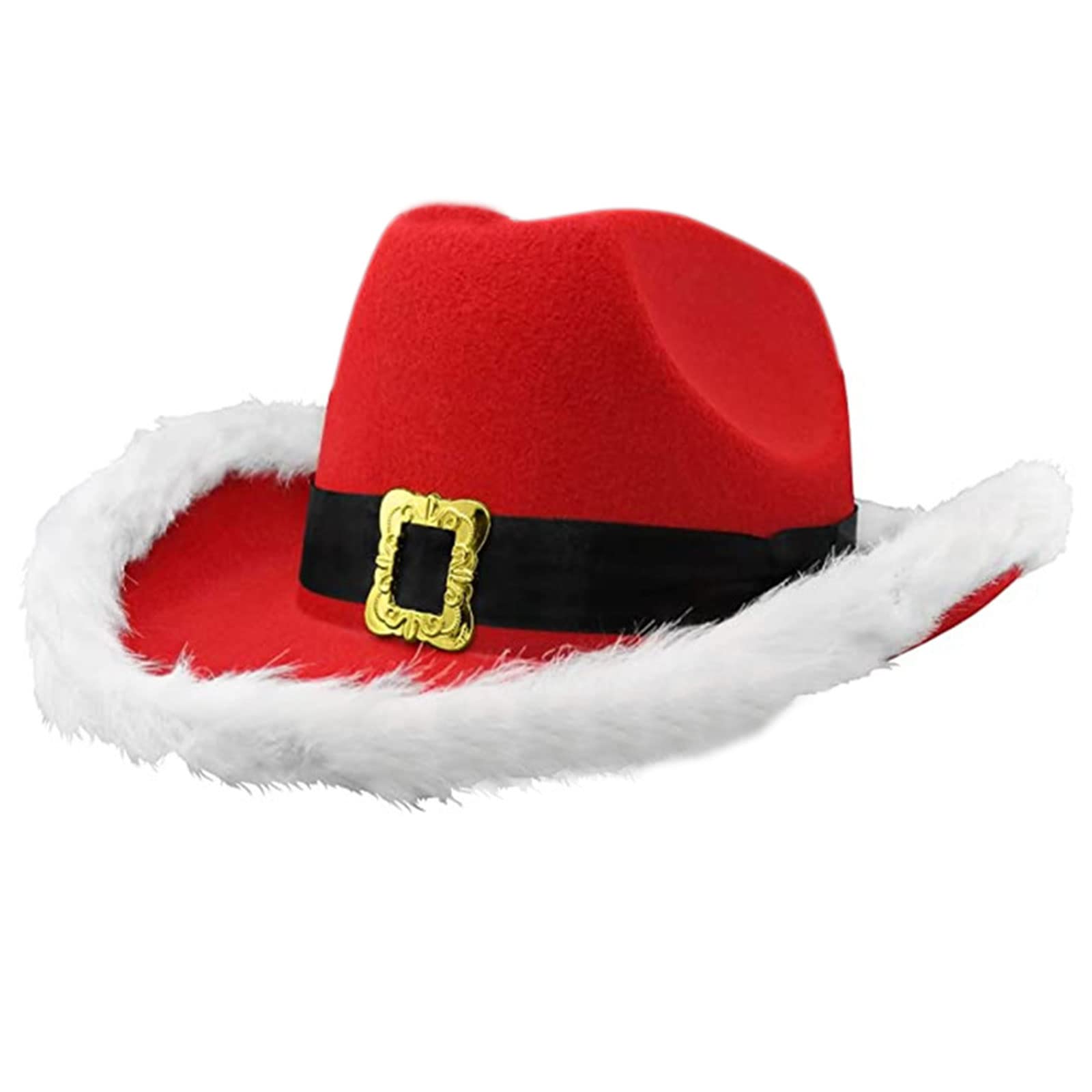 Buxuaaaa Christmas Western Red Cowboy Hat Felt Hat Wide Brim Santa for Merry Christmas Festival Cowgirl
