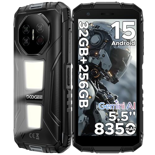 DOOGEE Fire3 MAX Teléfono Móvil Irrompible Android 15, 32GB+256GB/2TB, UNISOC T7250, 8350mAh Movil Resistente, 5.5' Pantalla, 40MP+20MP+8MP Móvil Rugerizado, 1200LM Luz de Camping Smartphone/NFC