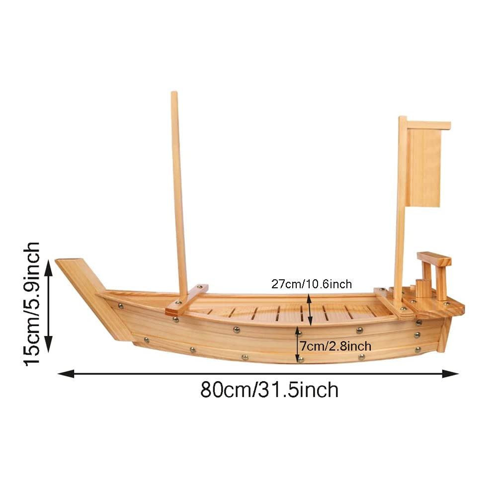 80 cm Holz-Sushi-Boot-Serviertablett, großer Sushi-Bootsteller für Sashimi-Brett, Meeresfrüchte-Party, ideal für Sushi-Restaurant oder Zuhause (80 cm)