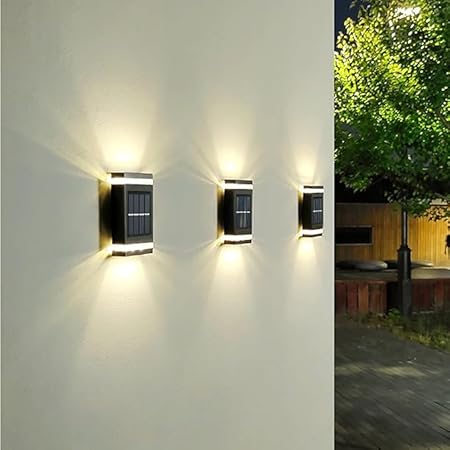 ASTRECA Solar Plastic Wall Light 2 Led Up and Down Illuminate Outdoor Sunlight Sensor Lamp Ip65 Waterproof Nordic Style Decor for Home [ Pack of2, Warm Yellow Light ]