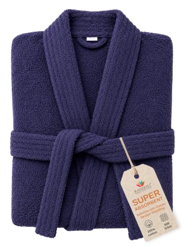 RANGOLI 100% Cotton Bathrobe for Men| Noble 400 GSM bath robes with Pockets, Lightweight & Highly Absorbent Luxurious Full Sleeves Unisex Bath Gown/Bath Robe