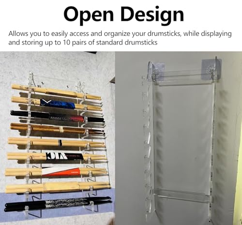 ERRULAN Acrylic Drum Stick Holder, drumstick display para 10 pares de baquetas, accesorios para batería, color blanco miniatura 5