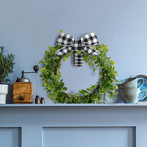 4 Pieces Faux Kitchen Cabinet Wreaths Boxwood Wreaths With Ribbon Artificial Green Leaves Wreaths Decorative Hanging Wreaths For Cabinet Wall Window Front Door Decors (Black And White, Fabric) #TOP6