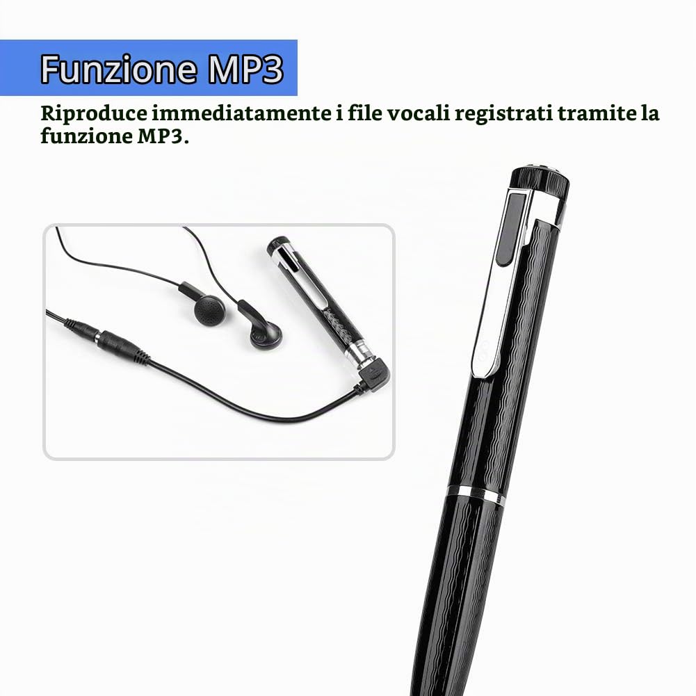 Registratore Vocale Digitale a Forma di Penna Registratore con Riduzione del Rumore 192Kbps Registrazione un Pulsante a 20 Ore Continuo per Lezioni, Riunioni, Interviste