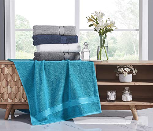 Image of SENSES by Riba Textured Rice Weave Cotton Towels Set (6 Pieces, 550 GSM, Turquoise) | Bath Towel Combo - 2 Bath, 2 Hand & 2 Wash Towels | Antimicrobial, Soft, Absorbent Ideal for Daily Use & Gifting