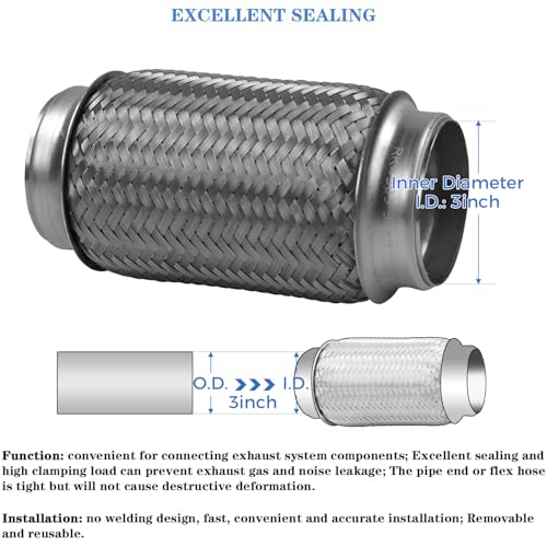 Image of Exhaust Flex Pipe 3 inchx8 inch Heavy Duty Stainless Steel 8 inch OL | RK7522, RP Remarkable Power