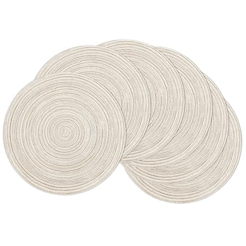 Image of SHACOS Round Placemats Set of 6 Braided Circle Place Mat Washable 15 inch Table Mats for Kitchen Dining Table Decor Mixed Color (Ivory, 6)
