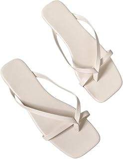 GORGLITTER Women's Square Toe Strappy Flat Sandals Flip Flops Dressy Shoes