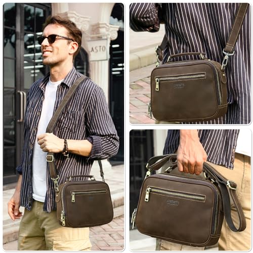 Top Grain Leather 8.3" Messenger Bag for Man & Woman, Multi Pockets, Fits to 7.9"/8.3" iPad for Daily/School/Business/Travel3