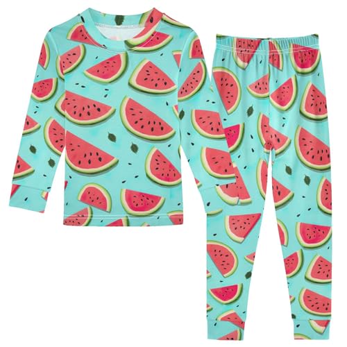 SPRIPORT Watermelon Blue Soft Comfy Pajama Set Cotton Long Sleeve Top and Pants 2 Piece Pjs Set Sleepwear 4T