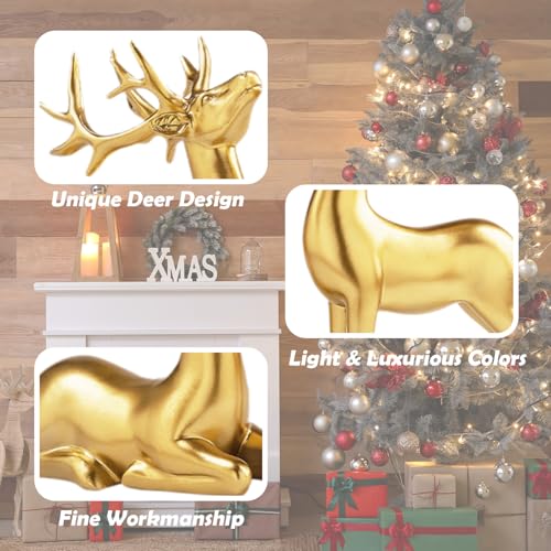 2 Pcs Gold Reindeer Sculpture Set – Premium Resin Elk Figurines for Christmas Décor, Ideal for Living Room, Office, Bedroom, and Shelf Display, Festive Holiday Decoration for Christmas(Golden) - Image 3