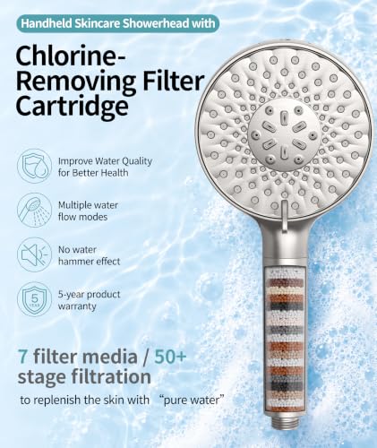 Image of SR SUN RISE Filtered Shower Head with Handheld High Pressure 9 Spray Mode Showerhead Detachable Shower Head Water Softener Filters Beads for Hard Water Remove Chlorine 1 Filter 1.8GPM Brushed Nickel