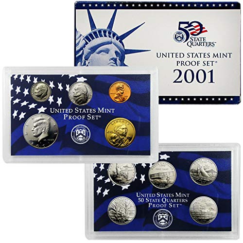 USA 2001 10 Ten Coin Proof Set - Comes in Original United States Mint Packaging - Durable Case