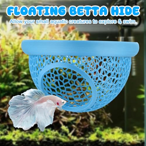 Image of Blue Floating Betta Hide & Shrimp Cave: 3-in-1 Aquarium Hammock, Feeder & Resting Spot for Betta Fish, Shrimp & Small Fish | Eco-Safe PLA
