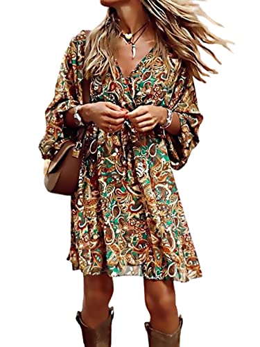 CUPSHE Mini robe portefeuille pour femme avec imprimé cachemire et manches évasées, coupe trapèze, décontractée et ample, Multicolore, L