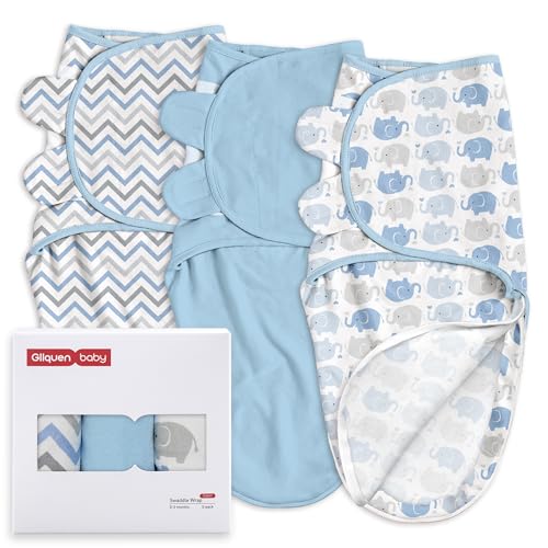 Image of GLLQUEN BABY Newborn Swaddles with Zipper, 0-3 Months, Adjustable Hook&Loop | 3-Pack, Baby Boy Swaddles Organic Cotton Womb-Like Nursery Swaddling Blanket reduces startle reflex, Soft & Skin-Friendly
