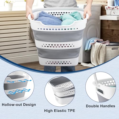 Collapsible Laundry Basket Foldable Pop-Up Laundry Hamper with Comfort Handles Portable Plastic Laundry Storage Basket Organizer Space Saving Dirty Clothes Hamper Container for Home, Dorm (Grey) - Image 5