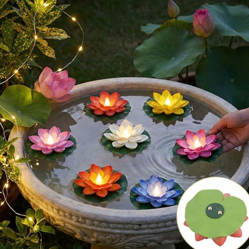 Image of Ein Sof Pack of 6 Floating Lotus Water Sensor Diya Lights - Multicolour LED Electric Candle & Water Diyas for Home Decoration | Safe Flameless Diwali Decor Lights (4.5 inches Wide)