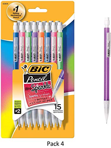 BIC Xtra Sparkle Mechanical Pencil, Colorful Barrel, Medium Point (0.7mm), 15-Count, 4 Pack