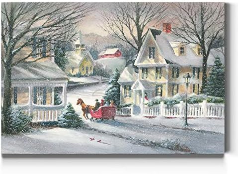Renditions Gallery Canvas Festival Wall Art Home Paintings & Prints Artwork Village Sleigh Snow Ride Modern Wall Hanging Decorations for Bedroom Dining Room Office Kitchen - 18"x27" LT20