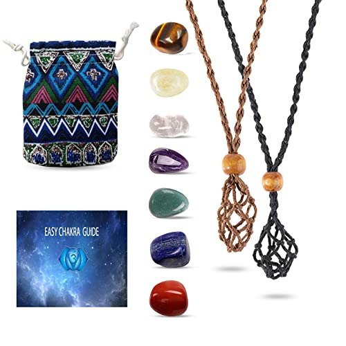 7 Chakra Healing Crystal Necklace Set,Crystals and Healing Stones Handmade Weave Rope-Wrapped Holder, Energy Crystal Spiritual Jewelry for Meditation Yoga Reiki Healing