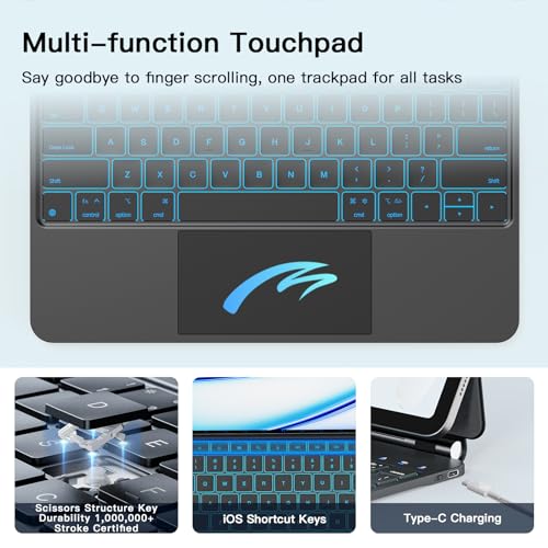 Image of RAYMCRAFT for iPad Air 13-inch Case with Keyboard (M4 /M3 /M2, 2026 /2025 /2024) & iPad Pro 12.9 inch (6th /5th /4th /3rd) Magic Keyboard, 11-Color Backlight, Multi-Touch Trackpad with Safe Pencil Buckle, Black