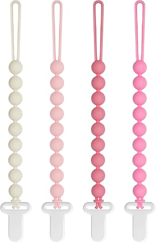 Pacifier Clips Baby Girls - Draklary 4 Pack Paci Clip Silicone Soothe Baby Binky Holder for Newborn Essentials Shower Birthday Gift
