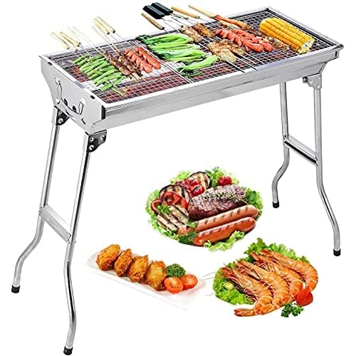 Uten Barbecue Grill, Stainless Steel BBQ, Large Folding Portable BBQ Grill, Charcoal Grill for Outdoor Cooking Camping Hiking Picnics