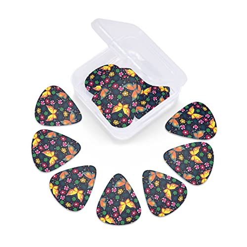 Lot de 12 médiators pour guitare électrique, basse, acoustique, motif papillon, fleurs colorées, noir, avec boîte - Les Beatles, Paul McCartney, John Lennon, RIngo Starr, George Harrison Lot de 12 médiators pour guitare électrique, basse, acoustique, motif papillon, fleurs colorées, noir, avec boîte – Image 4