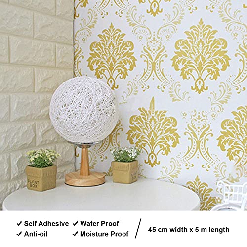 Image of FOKRIM Dmask White Golden Wallpaper 45X500 CM (Gold)