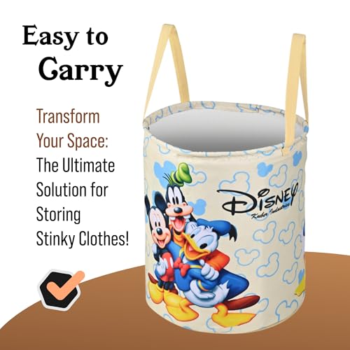 Image of Urbane Home Pack of 3 Foldable 45L Toys Organizer for Kids Room - Soft Toys Storage Bag /Basket /Container with Handles | Disney Print - Cream