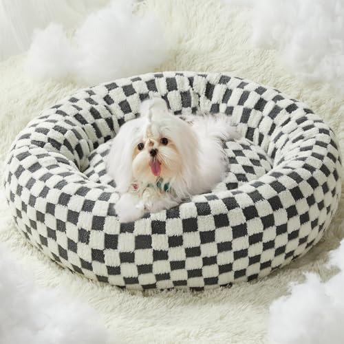 BFPETHOME Donut Dog Beds for Small Dog, Round Cat Beds for Indoor Cats, Calming Pet Bed for Puppy and Kitty with Non-Slip Bottom, Cute Fancy Dog Bed Machine Washable Plush Fabric