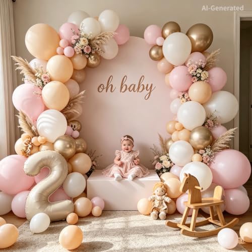 Image of Blocesa Dusty Pink Gold White Nude Balloons Arch Kit, Latex, Party Decor.