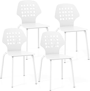 Giantex Modern Dining Chairs Set of 4, Modern Kitchen Chair with Hollowed Backrest, Armless Dining Side Chair with Metal Legs, Max Load 330 Lbs, Dinner Chairs for Dining Room (White)
