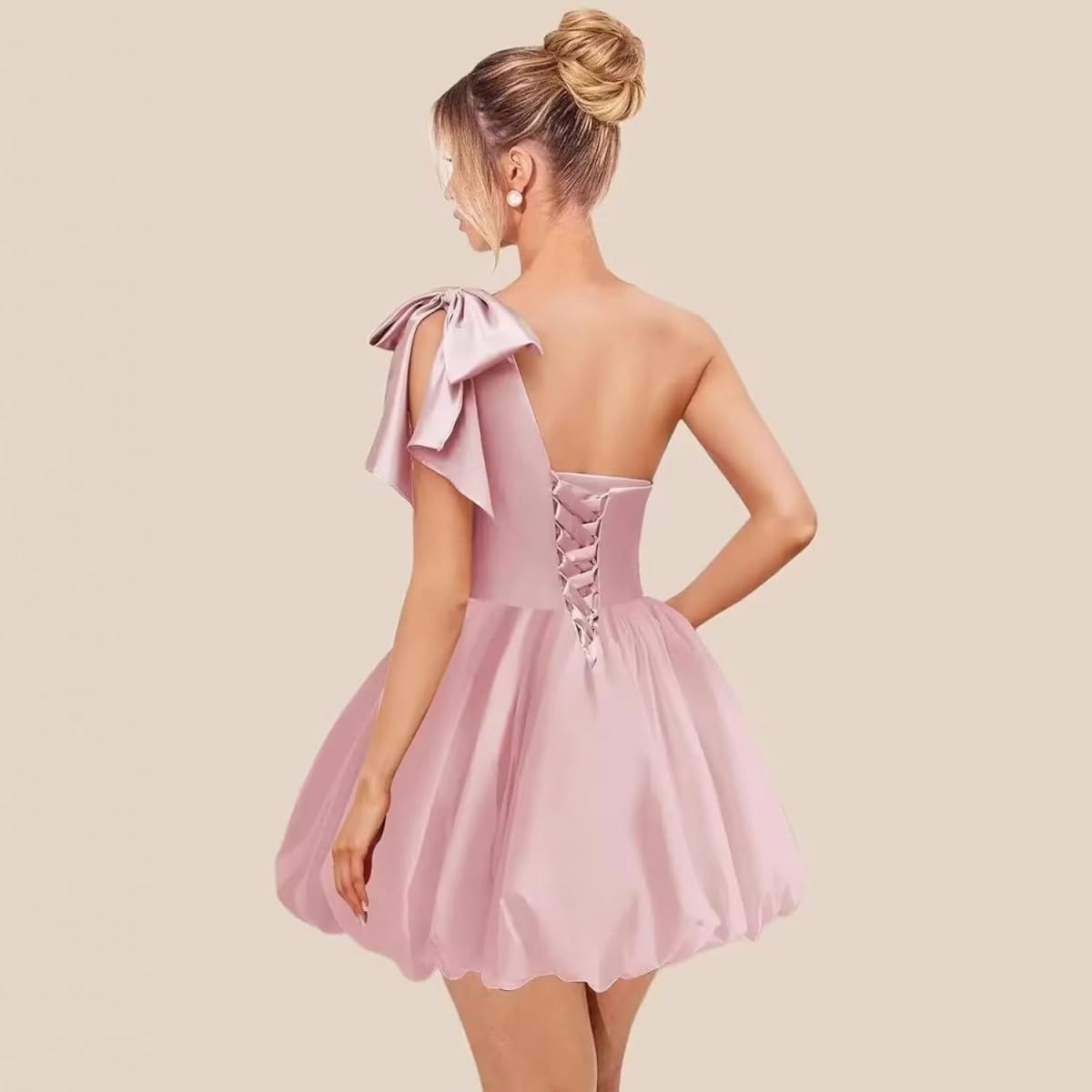 Vestido corto de satén con un hombro descubierto para mujer, vestido de fiesta de graduación | Satén, vestido de fiesta, vestidos de dama de honor