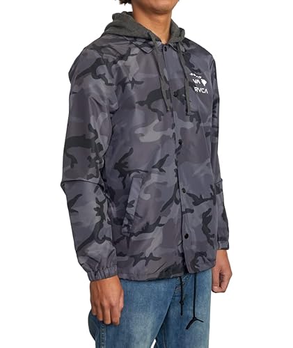 Rvca Mens Island Hex Coaches Jacket (Black Camo, Large) #TOP4