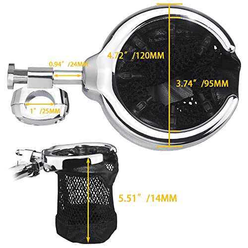 Image of Chrome Handlebar Cup Holder, 1''Universal Drink Holder with Basket for Harley Sportster Softail Dyna Touring Street Glide Road King Road Glide Electra Glide Vulcan Yamaha Suzuki Honda