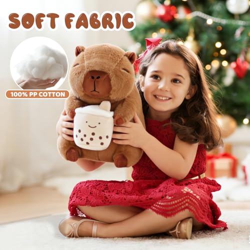 Image of Cute Capybara Plush with Boba - 13-inch Kawaii Capybara Stuffed Animal Pillow Soft Stuffed Plush Toy - Capybara Party Decoration, Kawaii Hugging Gifts for Kids
