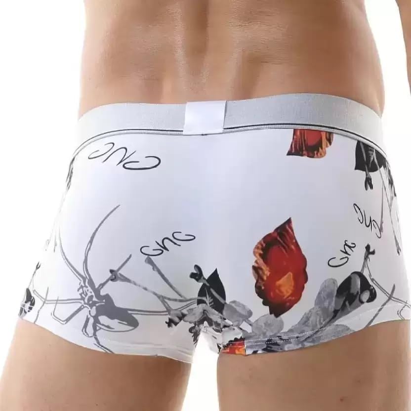 Image of POSHDIVAH Men's Super Combed Cotton Elastane Stretch Printed Trunk with Ultrasoft Waistband White