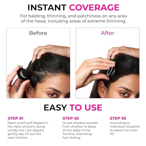 Image of Cover-Up Hair Powder- Black, Helps Cover Grey Roots & Bald Spots Instantly, Highly Pigmented, Fuller and Denser, Long-Lasting & Matte Finish, Super-Fine Powder for Flawless Application (Black)