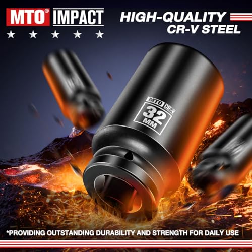 Image of MTO 1 /2 inch Drive 32mm Deep Impact Socket, 6-Point Metric Socket for Automotive Maintaince, CR-V Steel Meets ANSI Standards