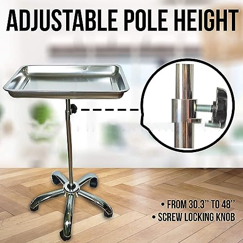 Salon-Tablett auf Rädern, Edelstahl-Tattoo-Tablett-Rollwagen, Höhenverstellbares Dental-Tablett, Medizinisches Tablett auf Rädern, für Medizin, Friseur, Tätowieren, Spa, Salon