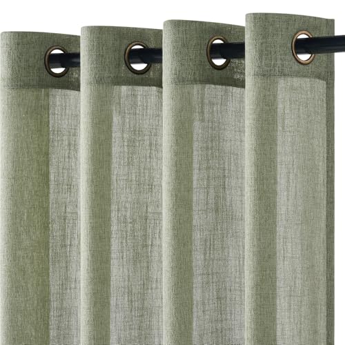Topfinel Rideau Vert Lin 140x225cm, Rideaux Voilage Salon Chambre Boho Translucides et Draperies Intérieurs à Oeillets Décorati Dressing Cuisine Porte...