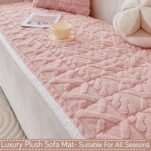 Image of HOKIPO 'Italian Caelora' Luxury Jacquard Plush Sofa Cover Mat | Make Your Own Sofa Cover Set, Mat Length 70(D) x 180(L) cm, Misty Rose (AR-5959-PNK)