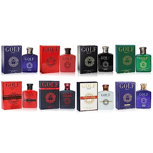 META-BOSEM Golf Red+Black+Blue+White 8-Pc Set Men's Cologne Collection, Eau de Toilette Natural Spray - Masculine Scent - Holiday Gift (Pack of 8) Each 3.4 Fl Oz, Total 27.20 Fl Oz