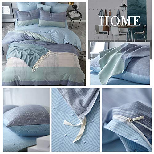 Geometric Duvet Cover Soft Cotton Blue Patchwork Modern Bedding Set with Zipper Ties Mint Green Duvet Cover Set Perfect for Him and Her, Luxury Quality Comfortable Easy Care-King Size - Thumbnail 7
